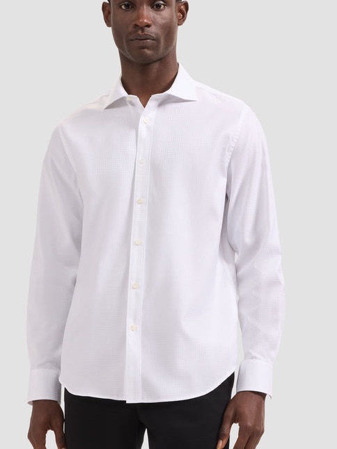 Bugatchi White Textured Cotton Dress Shirt Shaped Fit 16.5 34/35